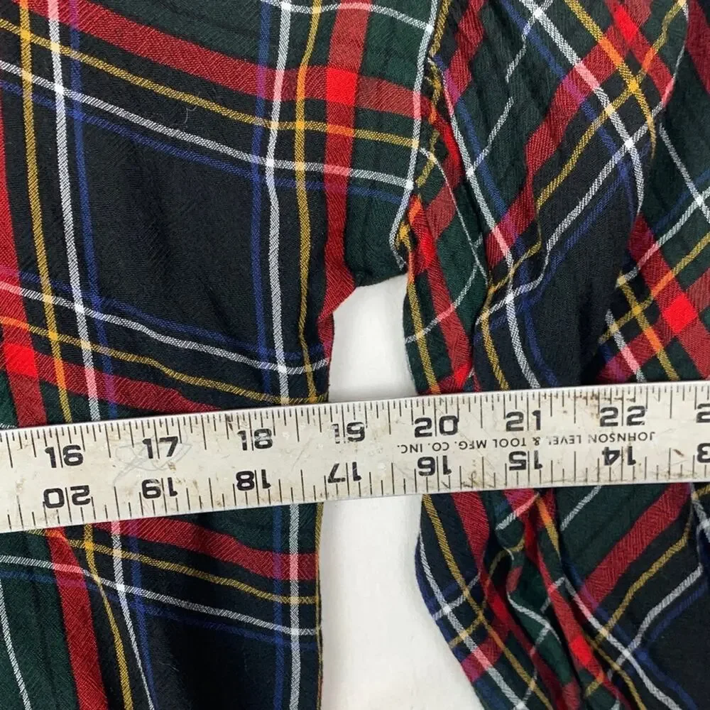 Loft size small red Plaid puff sleeve shirt button back holiday